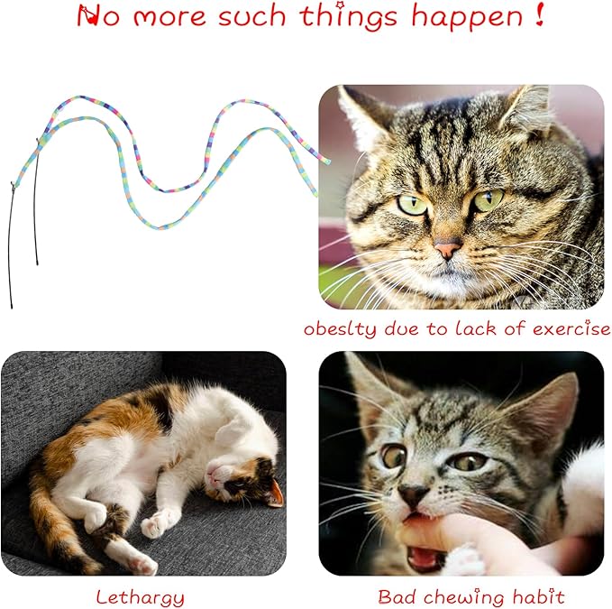 Cat Wand Toys Interactive Kitten Toys Cat Teaser Wand String Feather for Indoor Colorful Ribbon Wands Stick Toy Cat Charmer-3 Packs-PawvioPets