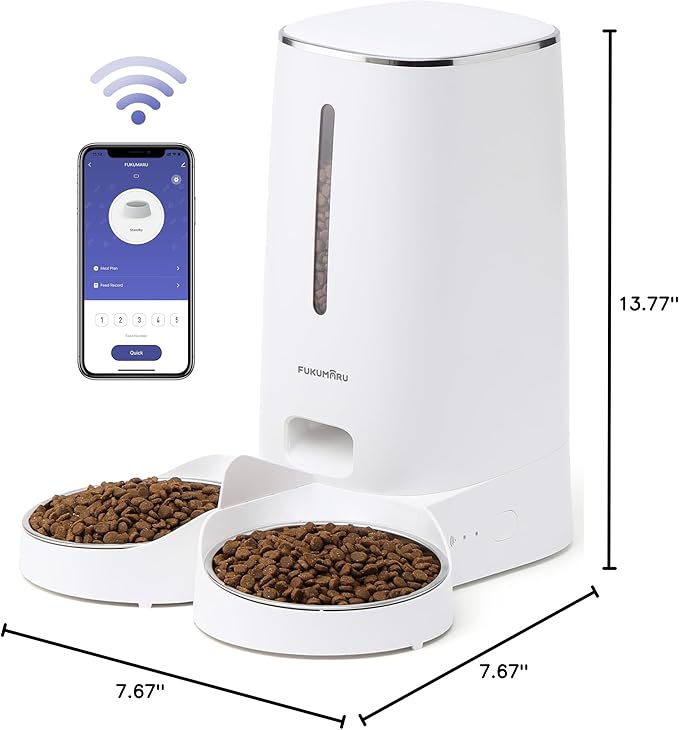 FUKUMARU Automatic Cat Feeder, 4L Dog Feeders with Double Bowls, Support DIY Meals and Timed Control WiFi Cat sFood Dispenser, Suit for Most Pet Food-PawvioPets