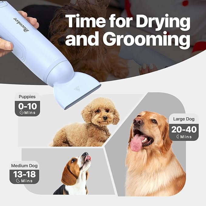 Dog Blow Dryer for Pet Grooming Handheld Lightweight Dog Cat Hair Dryer 3 Speeds 4 Temp, Portable 3HP High Velocity Pet Blower Quiet Dryer for Travel Campaign Home, with 3 Nozzles, Blue-PawvioPets