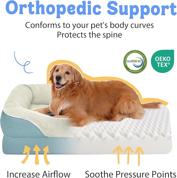 Washable Orthopedic Large Dog Bed - Dog Beds Large Sized Dogs with Removable Cover Waterproof Orthopedic XL Pet Bed with Bolster-PawvioPets