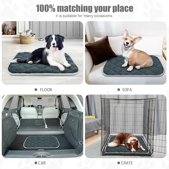 furrybaby Dog Bed Mat Flat Crate Mat with Anti-Slip Bottom Machine Washable Pet Kennel Pad for Dog Sleeping (XL 48x30'', Grey Mat)-PawvioPets