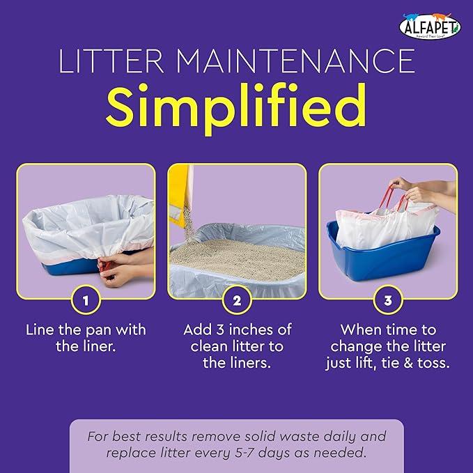 Alfapet Heavy Duty Flat Bottom Cat Litter Box Liners - Extra Giant 15 Count - Tear-Resistant Cat Litter Bags - Kitty Litter Liners for Rectangular Litterbox Pans, 36” x 18” x 2MIL Thick 30 lb Capacity-PawvioPets