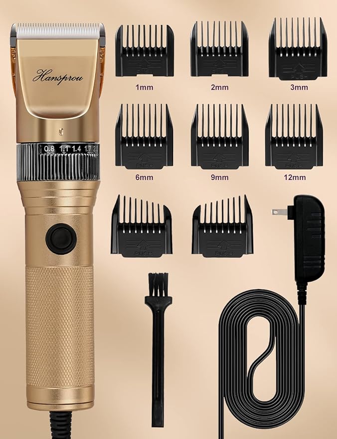 Dog Grooming Clippers, Professional Dog Clipper for Thick Coat 12V Plug-in Pet Trimmer High Power Pet Clippers Low Noise with Guard Combs Brush for Dogs Cats and Other Animal-PawvioPets