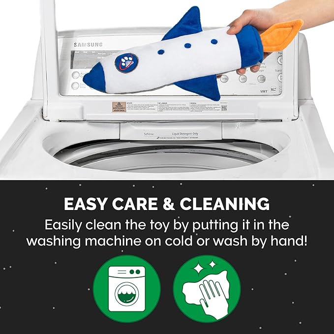 Furhaven Plush Cat Toy w/ Catnip for Indoor Cats, Washable & Durable w/ Refillable Catnip Pocket - Rocket Kicker Plush Toy - White/Blue, One Size-PawvioPets