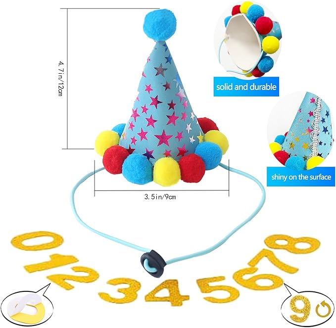 Dog Birthday Party Supplies Set,Birthday Bandana,Boy Girl Dog Birthday Hat with Numbers,Happy Birthday Banner for Golden Retriever French Bulldog Labrador Teddy Husky (Blue)-PawvioPets