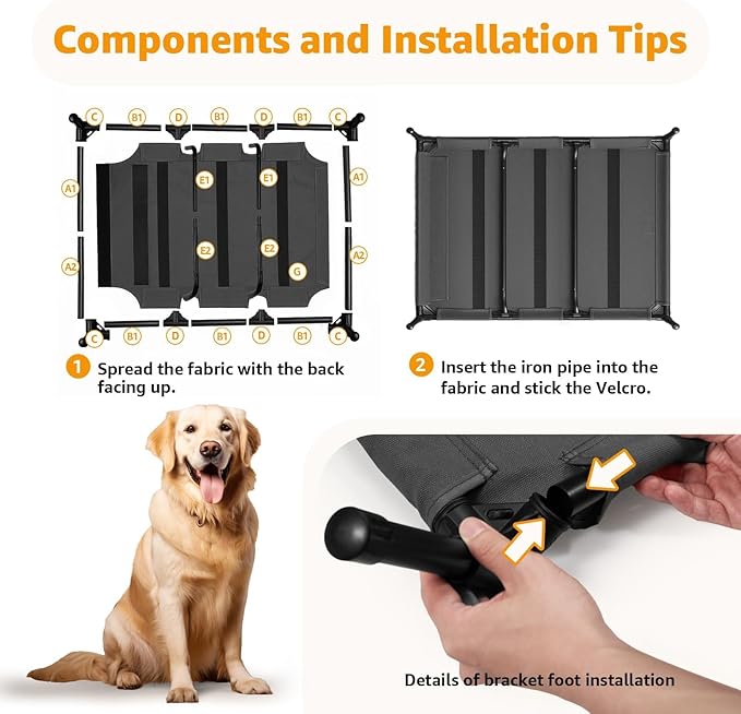 Canvas Elevated Dog Bed, Durable Chew Proof Outdoor Raised Pet Cot for Extra Large Dogs, Waterproof, Breathable, Portable, Washable, Easy Assembly, Sturdy Frame for Camping & Travel, Dark Grey-PawvioPets