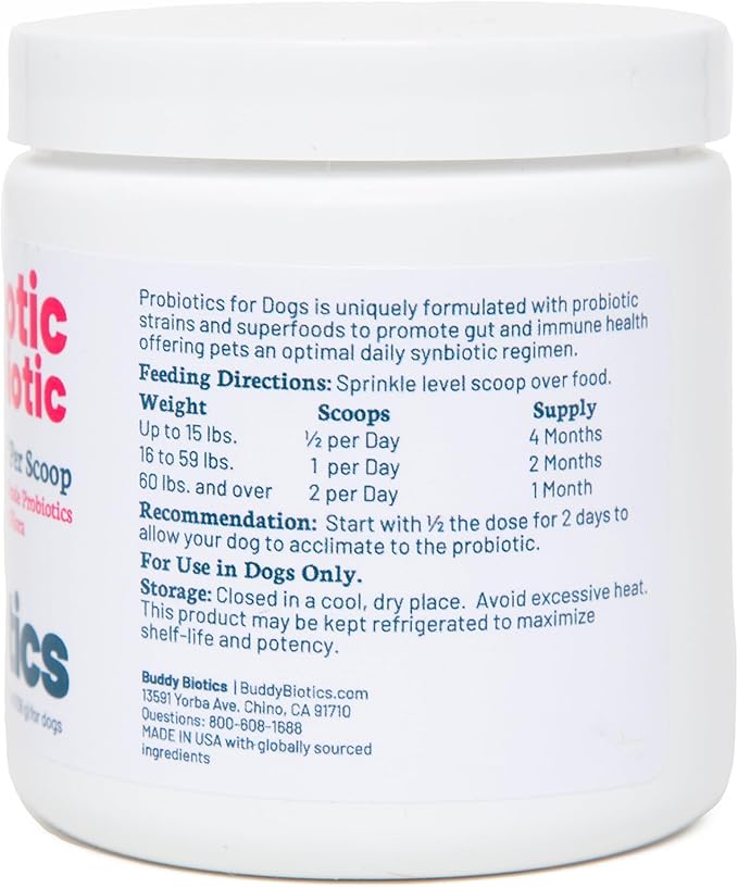 Buddy Biotics Probiotic + Prebiotic for Dogs- Gut Flora Health, Digestive and Immune Health, Diarrhea and Bowel Support – 5 Billion CFU per Scoop-PawvioPets