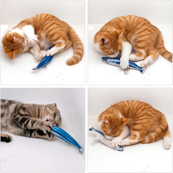6 PCS Cat Fish Toy Soft and Durable,Cat nip Toy with Catnip Inside, Kicker Toys for Indoor Kitten Exercise,Kitty Teething Chew Toy (6 Sauries)-PawvioPets