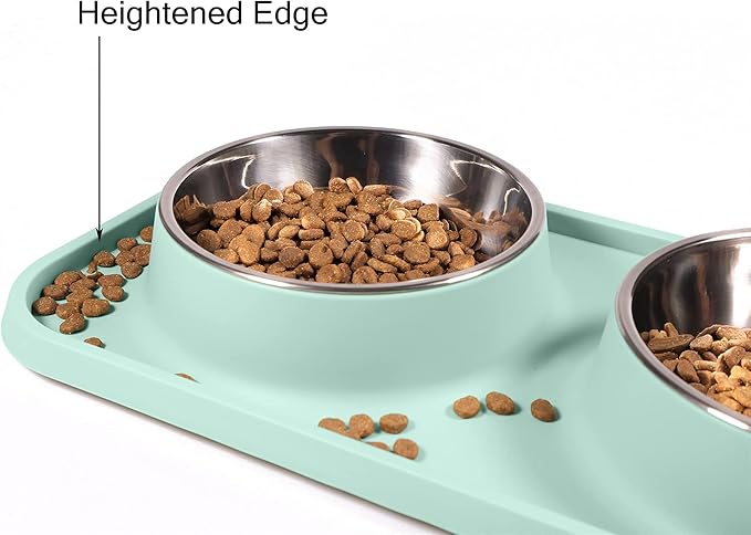 Cat Food Bowls, Cat Bowls Non-Skid and Non-Spill Silicone Pads with PP Stand, Removable Stainless Steel Food and Water Dishes for Cats, Small Size Dogs-PawvioPets