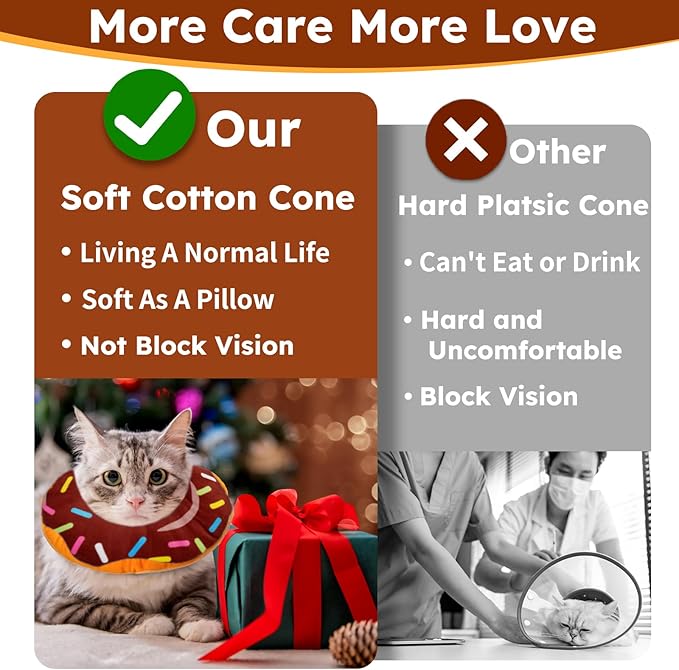 Cat Cone Collar Soft, Cat Recovery Collar for Wound Healing Cute Cat Donut Adjustable Cat Cones to Stop Licking Comfortable Lightweight Neck Elizabethan Collars for Cats Kittens After Surgery-PawvioPets