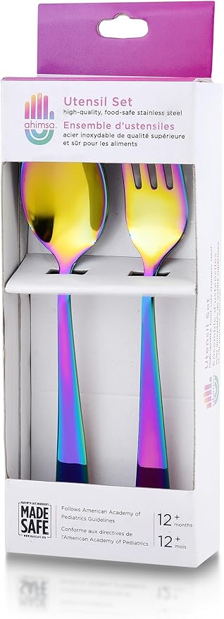 Ahimsa Stainless Steel Kids Utensils - Kids Fork and Spoon Set, Pediatrician Designed Rainbow Silverware Set, 100% BPA Free & Dishwasher Safe (Rainbow)-PawvioPets