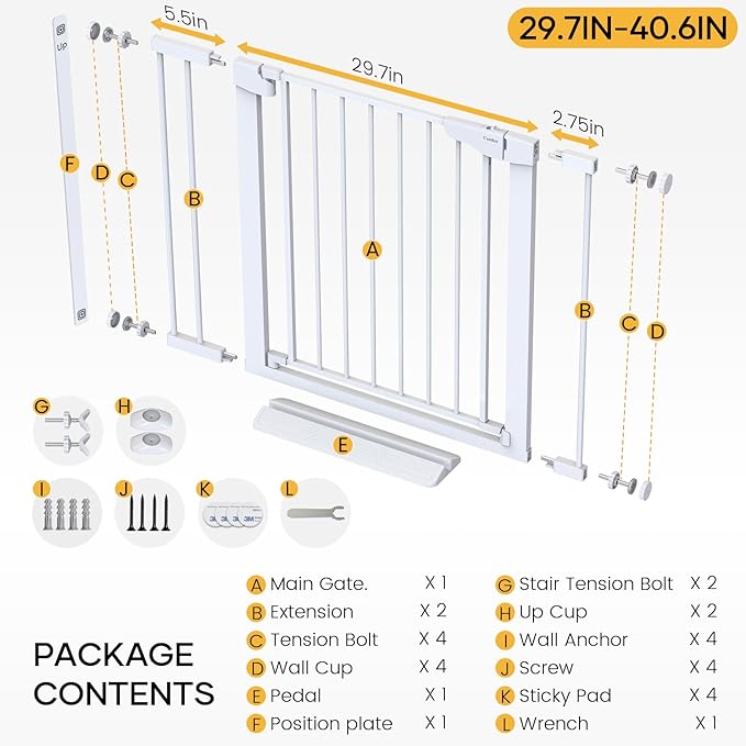 Cumbor 36" Extra Tall Baby Gate for Dogs and Kids with Wide 2-Way Door, 29.7-40.6" Width, and Auto Close Personal Safety for Babies and Pets, Fits Doorways, Stairs, and Entryways-PawvioPets