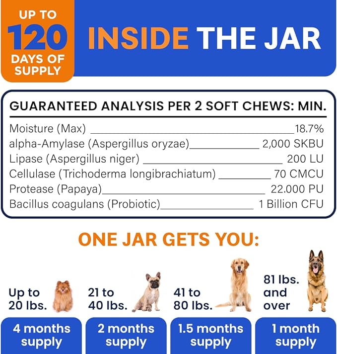 Bark&Spark Vet Strength Dog Probiotics Chews & Digestive Enzymes for Allergies Itchy Skin - Dogs Digestive Health - Gas, Diarrhea, Constipation Relief Pills - Prebiotics for Dogs Gut Health (120 Ct)-PawvioPets