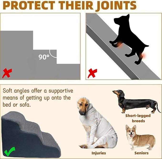 Dog Stairs & Pet Ramp for Small/Large Dogs to High Beds/Couches - 5 Steps 24-inch Height for 18-30 inch Furniture, 2 Washable Covers (Brown, Grey), Non-Slip Balanced 33D Design for Old Dogs & Cats-PawvioPets