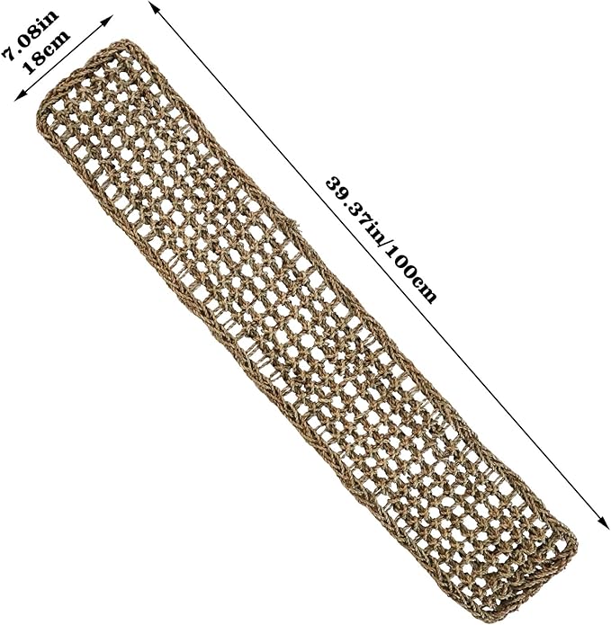 39 x 7 Inches Seagrass Mat, Natural Seagrass Woven Net, Bird Hammock Mat with Hooks, Cage Accessories, Climbing Rope Ladder Chew Toys for Cockatiel, Hamster, Guinea Pig, Rats, Parakeet-PawvioPets