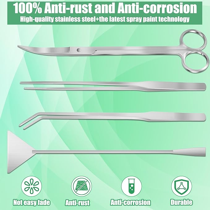 Aquarium Aquascape Tools Kit, 4 in 1 Anti-Rust Aquatic Plant Aquascaping Tool Stainless Steel Black Tweezers Scissors Spatula for Aquarium Tank Clean Fish Tank Aquascape Accessories Set-PawvioPets