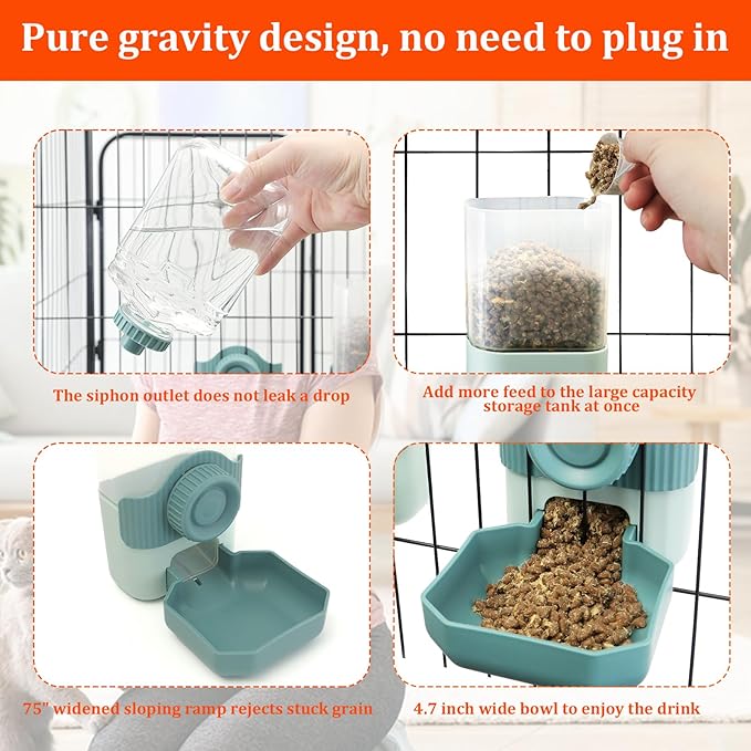Automatic Gravity Pet Feeder Water Dispenser with Adjustable Hanging Hook - Large Capacity for Small/Medium Animals (Guinea Pigs, Cats, Rabbits, Hedgehogs, Ferrets) (Blue)-PawvioPets