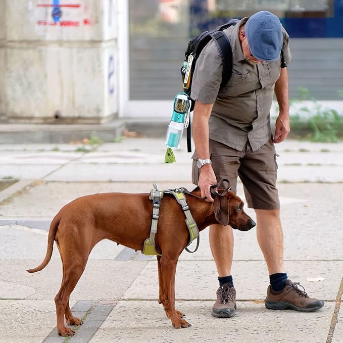 Dog Water Bottle with Food Container & Poop Bag Holder, Travel Water Bowl, Portable Pet Dispenser, Dog Stuff Accessories Items, Puppy Essentials Necessities for Yorkie Chihuahua Walking Hiking-PawvioPets