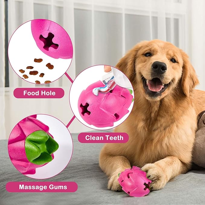 AUSCAT Dog Treat Dispensing Toys, Dispensing Puzzle Dog Toy for Aggressive Chewers, Rubber Dog Treat Dispenser, Interactive Stimulation Dog Food Toys, Pitaya Shape-PawvioPets