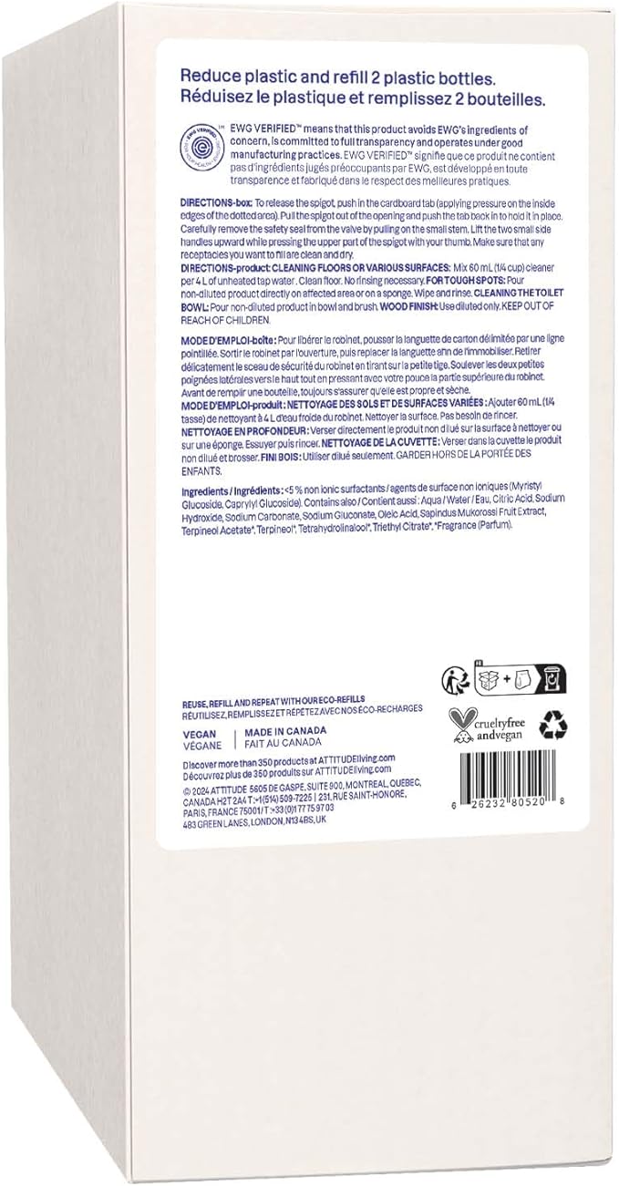ATTITUDE Floor Cleaner Refill, EWG Verified, Streak-Free, Vegan & Plant-Based for Tile, Wood & Laminate Floors, Citrus Zest Scent, 67.6 Fl Oz-PawvioPets