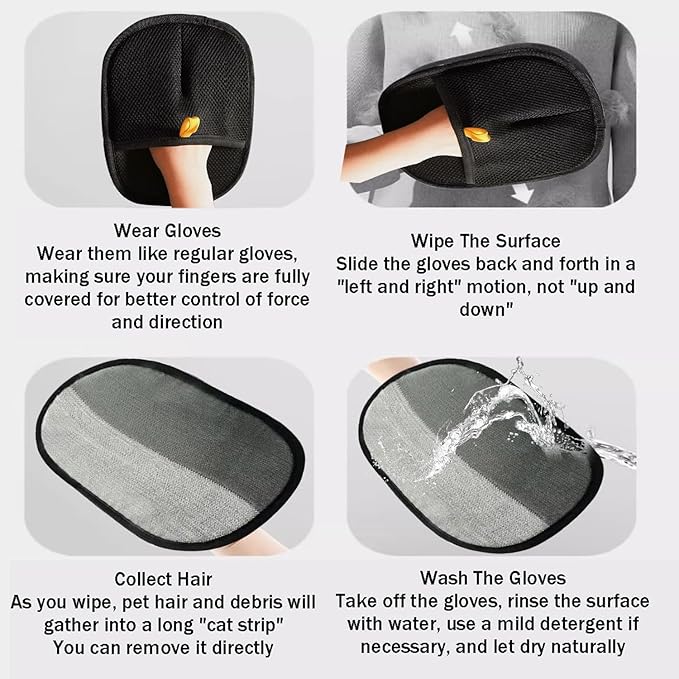 2Pcs Pet Hair Remover Glove, 2025 New Upgrade Electrostatic Gloves Pet Hair Removal , Reusable Pet Hair Remover Glove,Gloves for Furniture Bed Sheets Couch Clothes Carpet Car Seat-PawvioPets