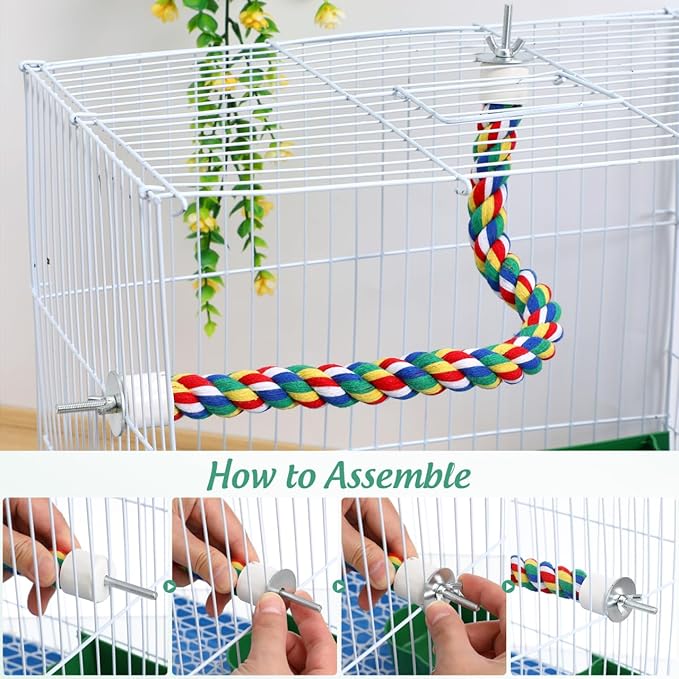 Colorful Bird Rope Perch Stand, Birdcage Swing Spiral Toys, Bird Climbing Standing Bungee Rope Perches Chew Toys Cage Accessories for Cockatiels Parrots Birds (40CM/15.7inch)-PawvioPets