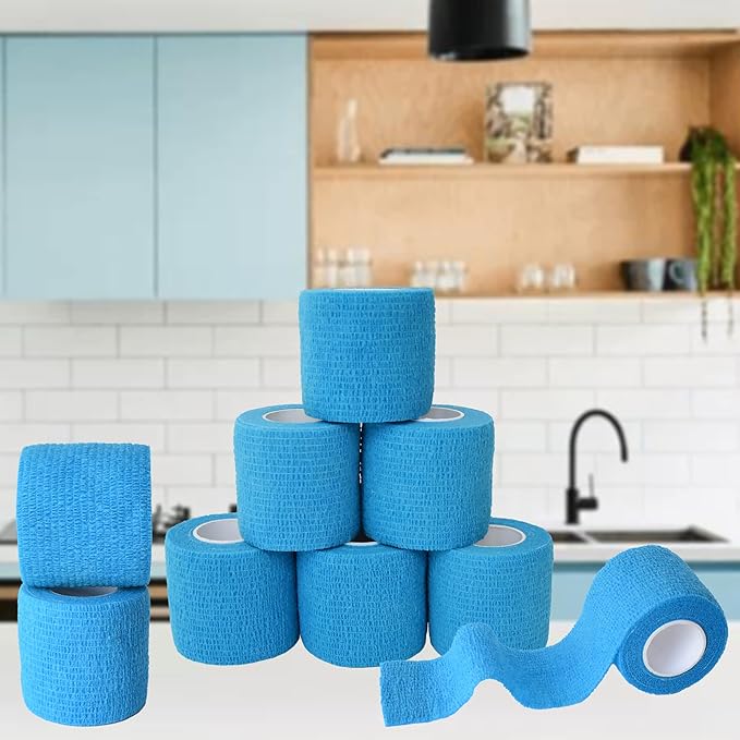 9 Pack 2" x 5 Yards Self Adhesive Bandage Wrap Self Stick Wrap for Ankle, Wrist, Finger, Sports, Breathable Cohesive Vet Tape for Pets (Light Blue)-PawvioPets