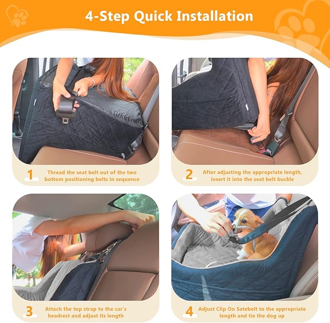 Dog Car Seat for Small/Medium Dogs Under 40lbs, Dog Booster Car Seats Memory Foam and Velvet, Detachable and Washable Pet Booster Carseats with Clip-On Satebelt and Storage Bag.(Black/Gray)-PawvioPets