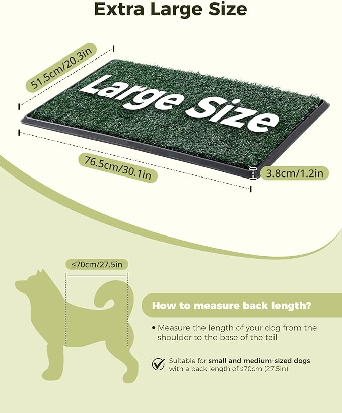 Dog Grass Pad with Tray, 30"x20" Medium Grass Pad for Dogs Potty with 2pcs Artificial Grass, Indoor Dog Litter Box for Balcony Apartment, Realistic, Washable, Less Odor-PawvioPets