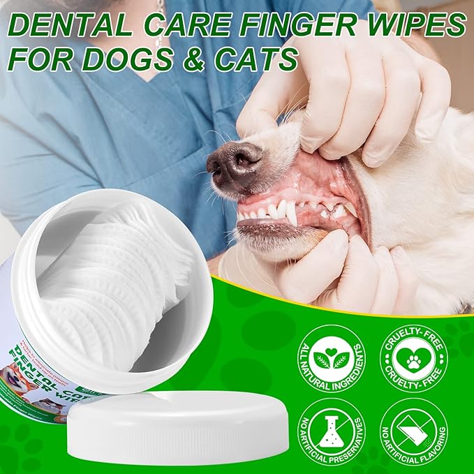 ALIVO Dental Teeth Cleaning Wipes for Dogs & Cats, Remove Bad Breath by Removing No-Rinse Dog Finger Toothbrush, Disposable Gentle Cleaning Pet Dental Care Wipes, 50pc-PawvioPets