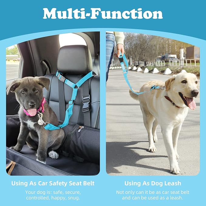 BWOGUE Pet Dog Cat Seat Belts, Car Headrest Restraint Adjustable Safety Leads Vehicle Seatbelt Harness (1 Pack)-PawvioPets