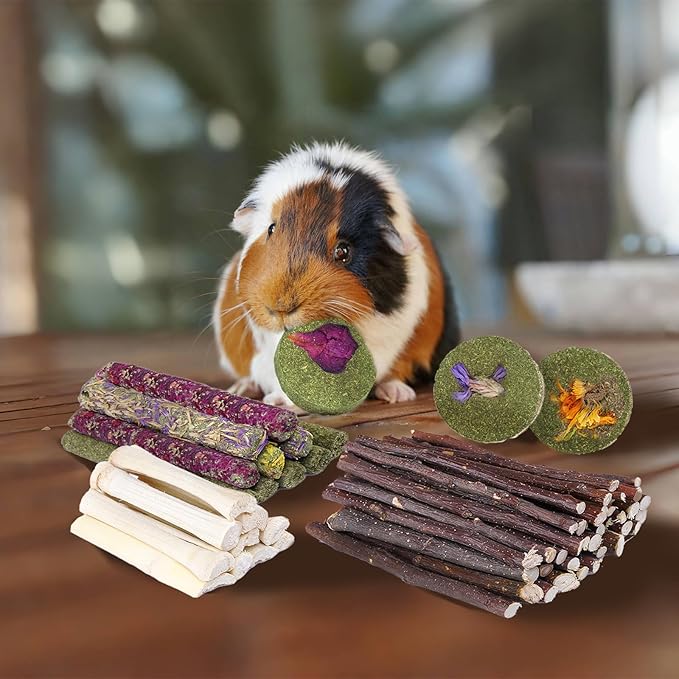 50-60 Pcs Rabbit Chew Toys, Guinea Pig, Hamster, Bunny Chew Toys, Sweet Bamboo, Apple Stick, Timothy Stick, Prevent Teeth Overgrowth, Clean Teeth-PawvioPets