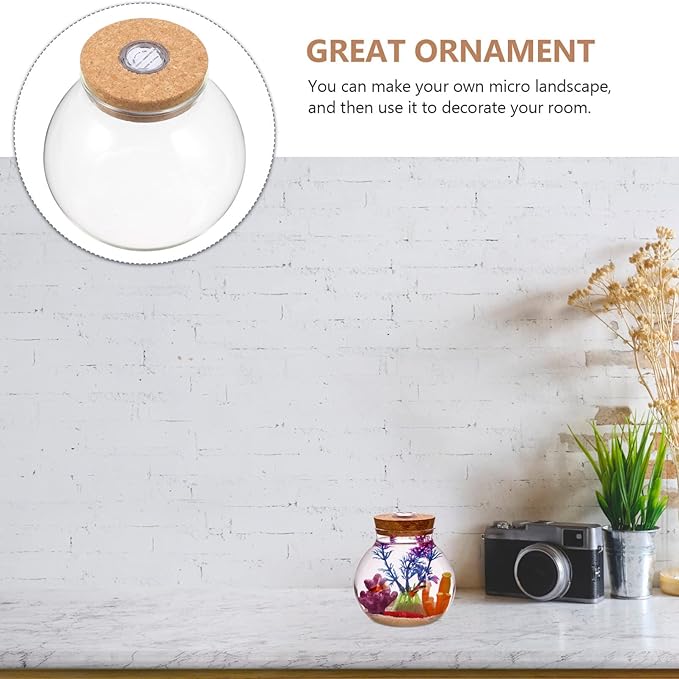 Fish Bowl with LED Light - Small Betta Fish Tank with LED Lighting and Lid Glass Fish Bowl Small Aquarium Glass Terrarium Container Bottle for DIY Landscape, Home Decor-PawvioPets