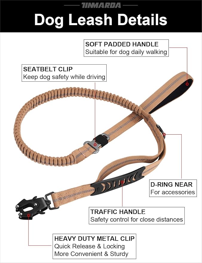Dog Leashes for Medium Large Dogs Heavy Duty, 4-6FT Shock Absorbing No Pull Dog Leash with Advanced Easy Metal Clip, 2 Comfortable Padded Handles (Coyote Brown)-PawvioPets