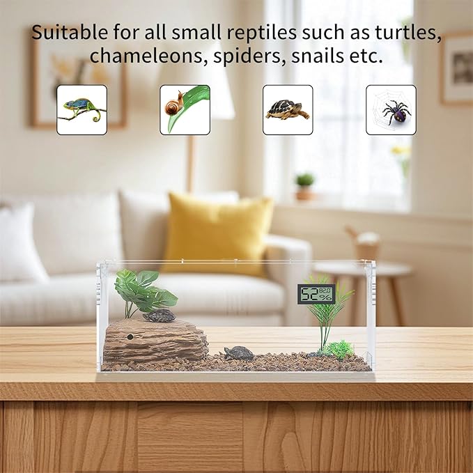 Acrylic Tarantula Enclosure, Reptile Terrarium Breeding Tank w/Temperature Hygrometer,Habitat Reptiles Feeding Box Isopod Terrarium Cage for Insect Lizard Home Office (Reptile-Tank-S(No Tray))-PawvioPets