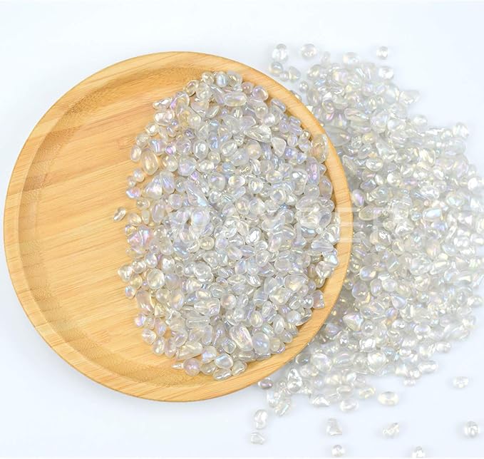 1Lb/460g Irregular Sea Glass Stones Artificial Crystal Gem Pebbles for Aquarium/Turtle Tank/Terrarium/Flowerpot/Vase Landscape Ornament Decoration, Hyun White-PawvioPets