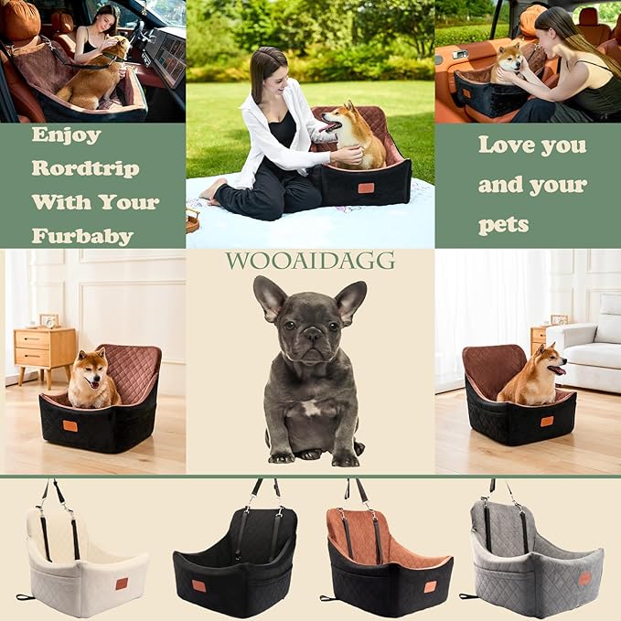 Dog Car Seat for Medium Dogs, Pet Travel Bed with Seat Belt Channel, Fully Detachable and Washable, 3 Straps Easy to Install (Green)-PawvioPets