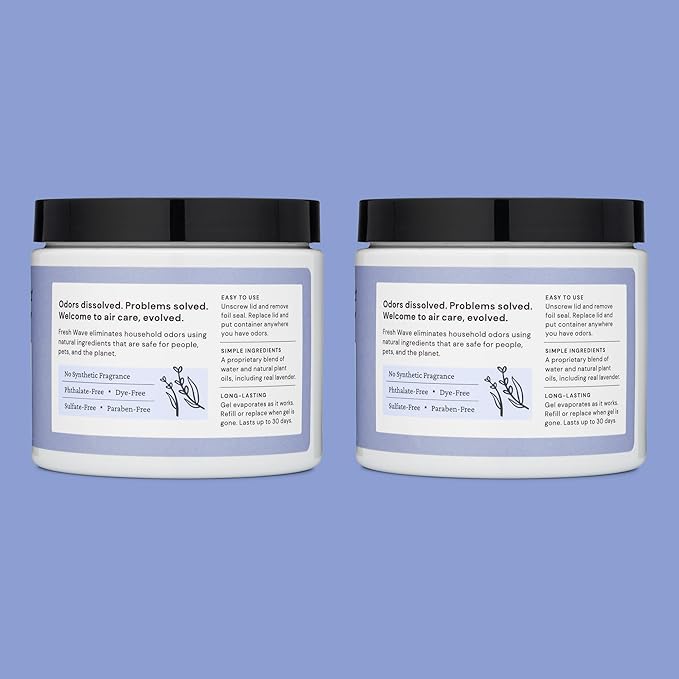 Fresh Wave Lavender Odor Removing Gel, 15 oz., Pack of 2 - Safer Odor Absorbers for Home, Natural Plant-Based Odor Eliminator, Every 15 oz. lasts 30-60 Days, For Cooking, Trash & Pets-PawvioPets