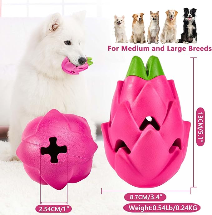 AUSCAT Dog Treat Dispensing Toys, Dispensing Puzzle Dog Toy for Aggressive Chewers, Rubber Dog Treat Dispenser, Interactive Stimulation Dog Food Toys, Pitaya Shape-PawvioPets