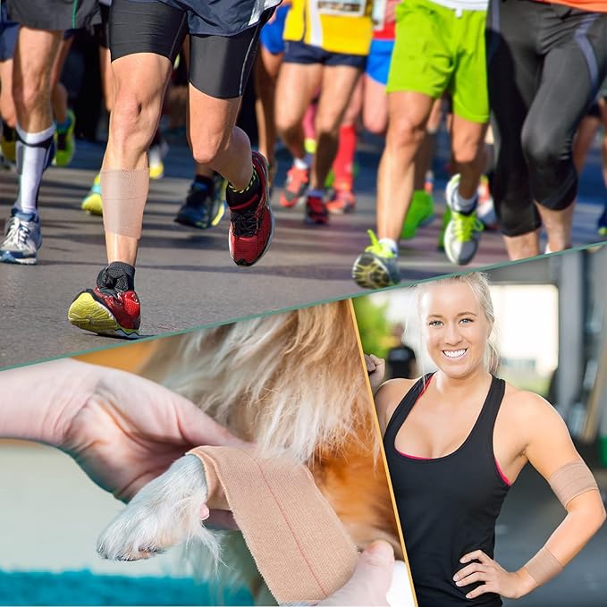 4 Rolls Elastic Tape Adhesive Elastic Tape Self Adhesive Bandage Wrap Flexible Stretch Bandages for Sports Ankle, Knee and Wrist Sprains Animal Pets, 2 Inch x 5 Yard-PawvioPets