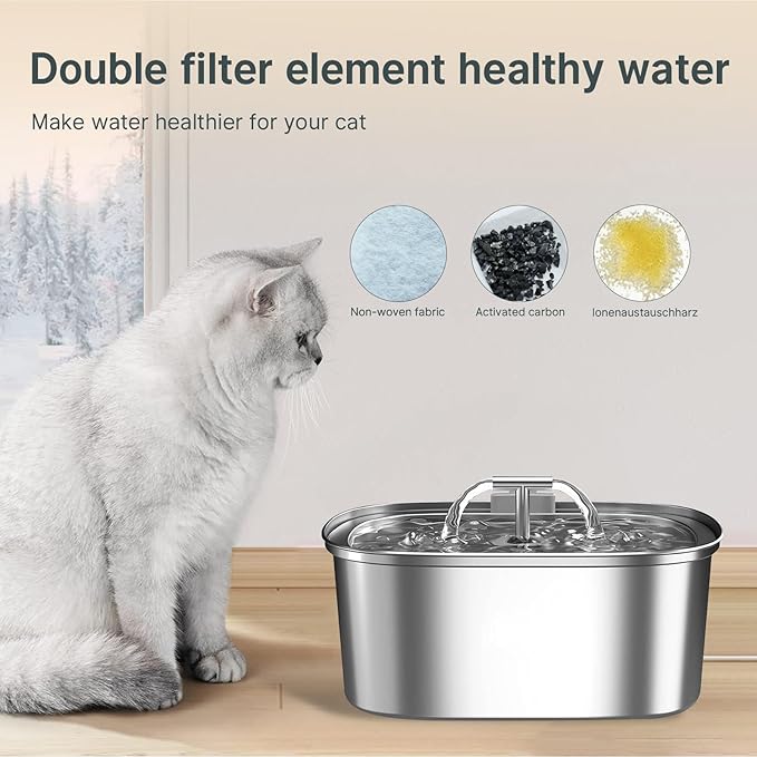 40 Pcs Cat Water Fountain Filters,20 Pack Cat Water Fountain Replacement Filters & 20 Pack Pre-Filter Sponges,Pet Fountain Filter Replacement for 3.2L/108oz Stainless Steel Fountain-PawvioPets