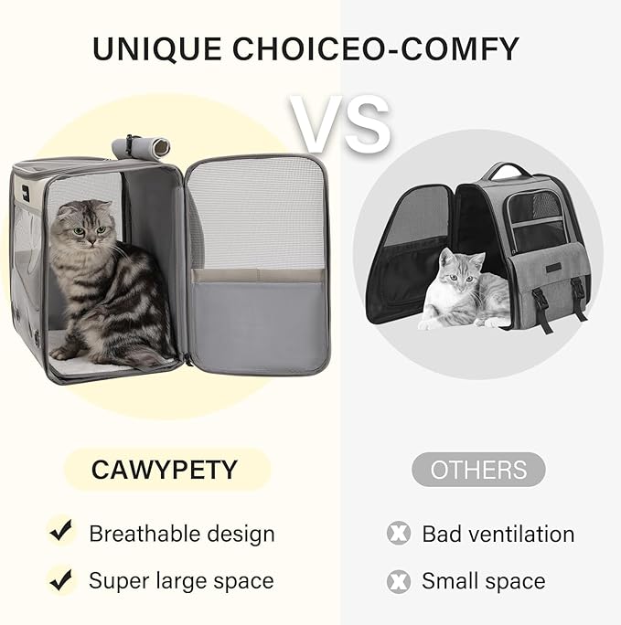 Cat Carrier Backpack,Cat Carrier with Window Blind,Cat Backpack for Small Cats Dogs, Safety Straps, Collapsible, Breathability,Designed for Travel, Hiking, Outdoor,Car-PawvioPets