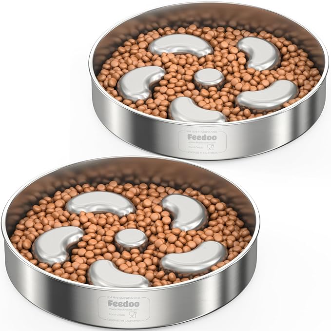 2Pack Slow Feeder Dog Bowls, Double-Layer Food-Grade Stainless Steel, Heavy Duty with Non-Slip Rubber Base, 2Cups Capacity for Small and Medium Dogs to Slow Down Eating-PawvioPets