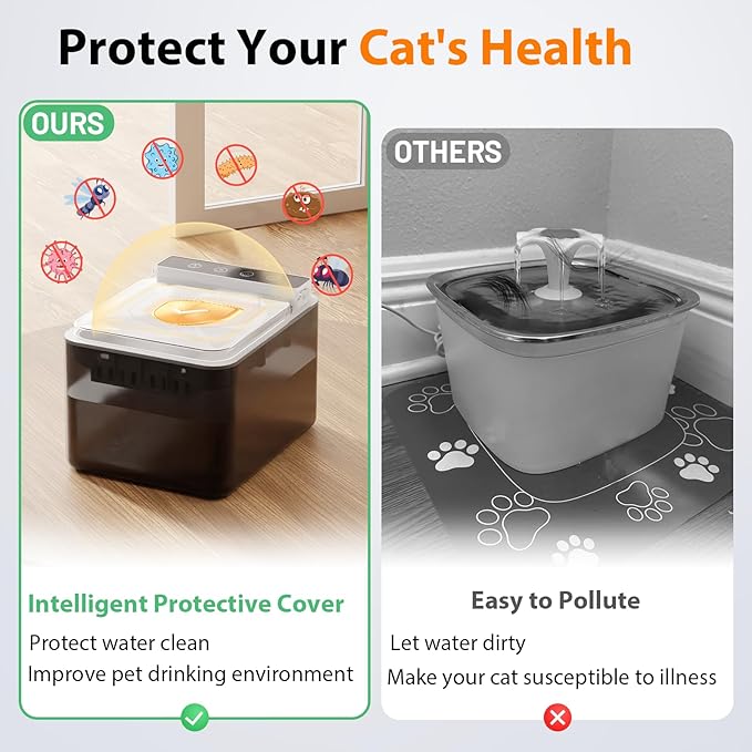 Cat Water Fountain Pet Water Dispenser Automatic Kitty Spout Flip Lid Water Fountain 106oz/3L Cordless Battery Operated for Small Dogs for Drinking Indoor with Motion Sensor Quiet Water Pump-PawvioPets
