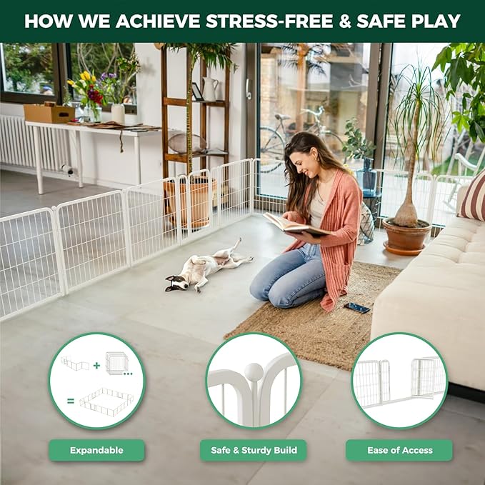 FXW Homeplus Unleashed Indoor Dog Playpen - Stress-Free and Safe Play, Heavy Duty 24 Inch 8 Wire Panels Dog Pen for Puppy and Small Dogs, White│Patented-PawvioPets