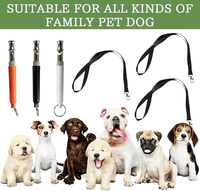 3 PCS Dog Whistle to Stop Barking Neighbors Dog, Adjustable Ultrasonic Wave Silent Dog Whistle, with Lanyard, Small and Portable, Suitable for All Dog Breeds (Black+White+Orange)-PawvioPets