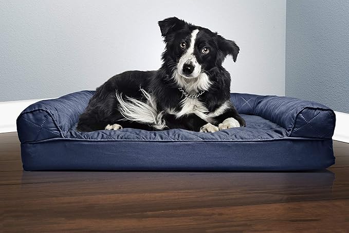 Furhaven Orthopedic Dog Bed for Large/Medium Dogs w/ Removable Bolsters & Washable Cover, For Dogs Up to 55 lbs - Quilted Sofa - Navy (Blue), Large-PawvioPets
