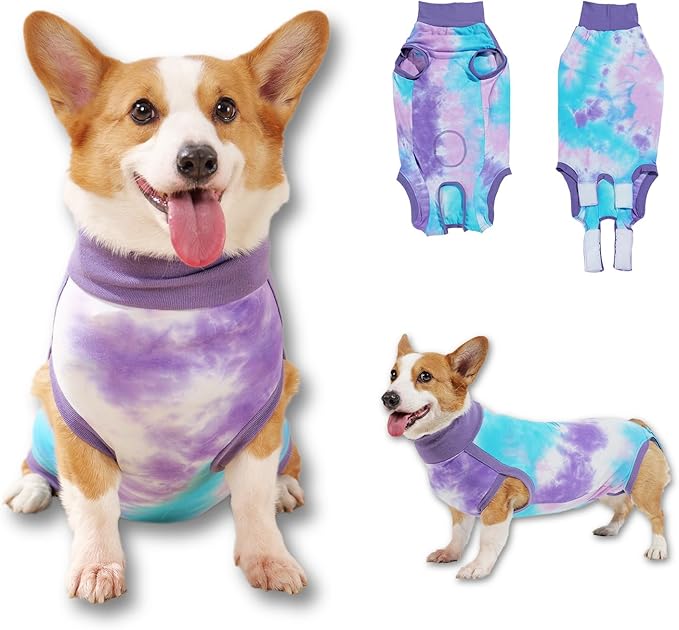Breathable Dog Recovery Suit for Male/Female, Retro Sky Dye Dog Onesie for Abdominal Wounds, Cone E-Collar Alternative After Surgery to Anti-Licking, Professional Surgery Suit for Dogs-PawvioPets