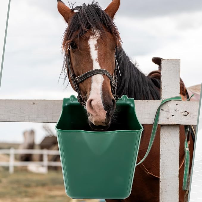 4 Pack 15 Quart Horse Feeders for Stall Hook Over Hanging Fence Hay Feeder Mountable Livestock Plastic Feed Bucket for Farm Stalls Pasture, Stable to Feed Horses Sheep Cattle Cows Etc(Green)-PawvioPets