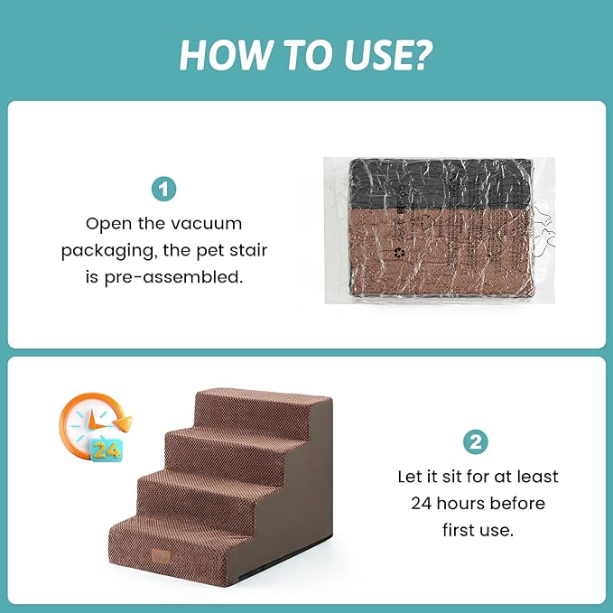 Dog Stairs for Small Dogs, 4 Tier Wider Pet Stairs for Couch and Beds, 17.7" H Non-Slip Dog Steps for Old Cats, Puppy, Small Medium Dogs, 17.7x23.6x17.7 inch, Brown-PawvioPets